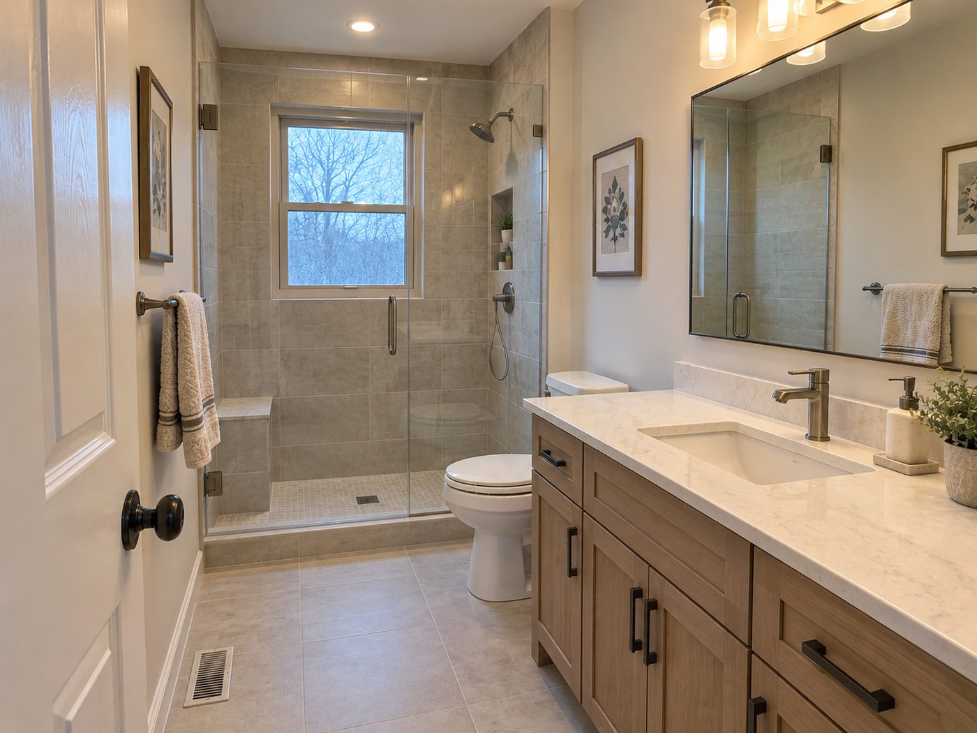 Tub to walk-in shower conversion — after
