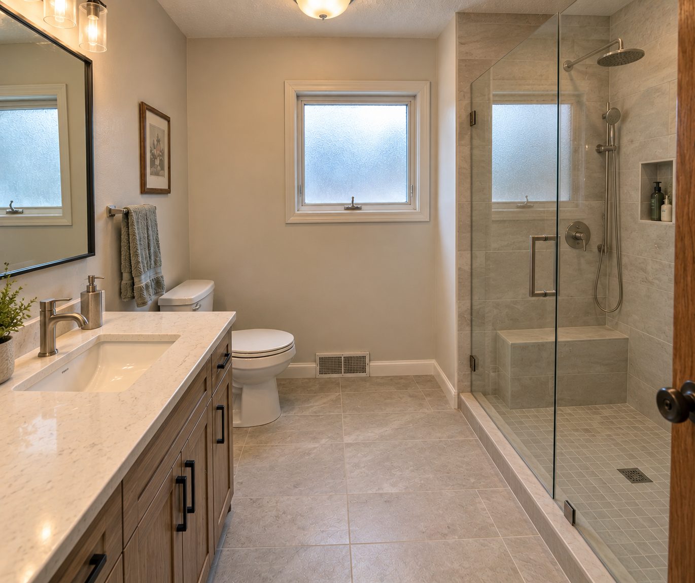Tub to walk-in shower conversion — after
