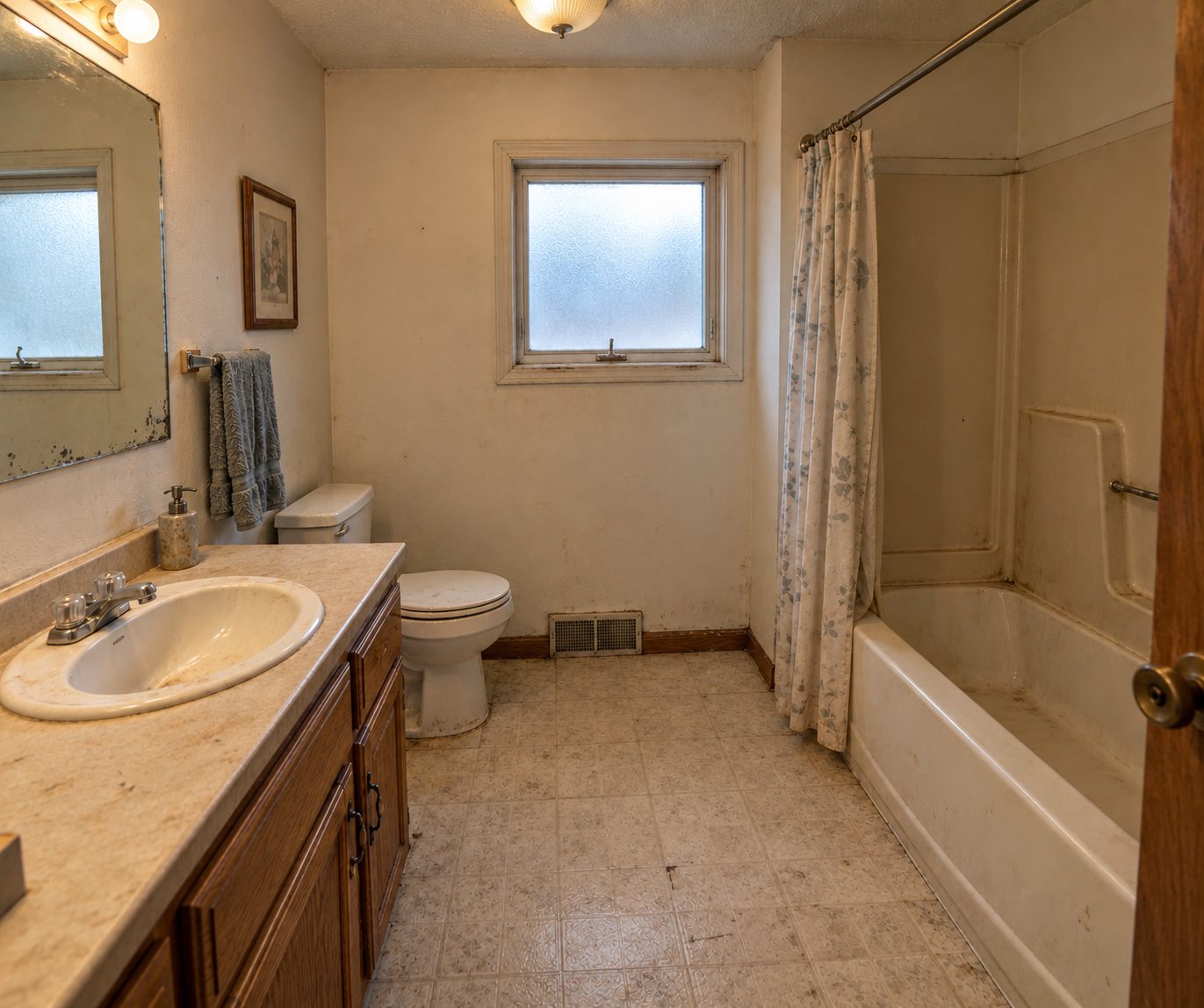 Tub to walk-in shower conversion — before