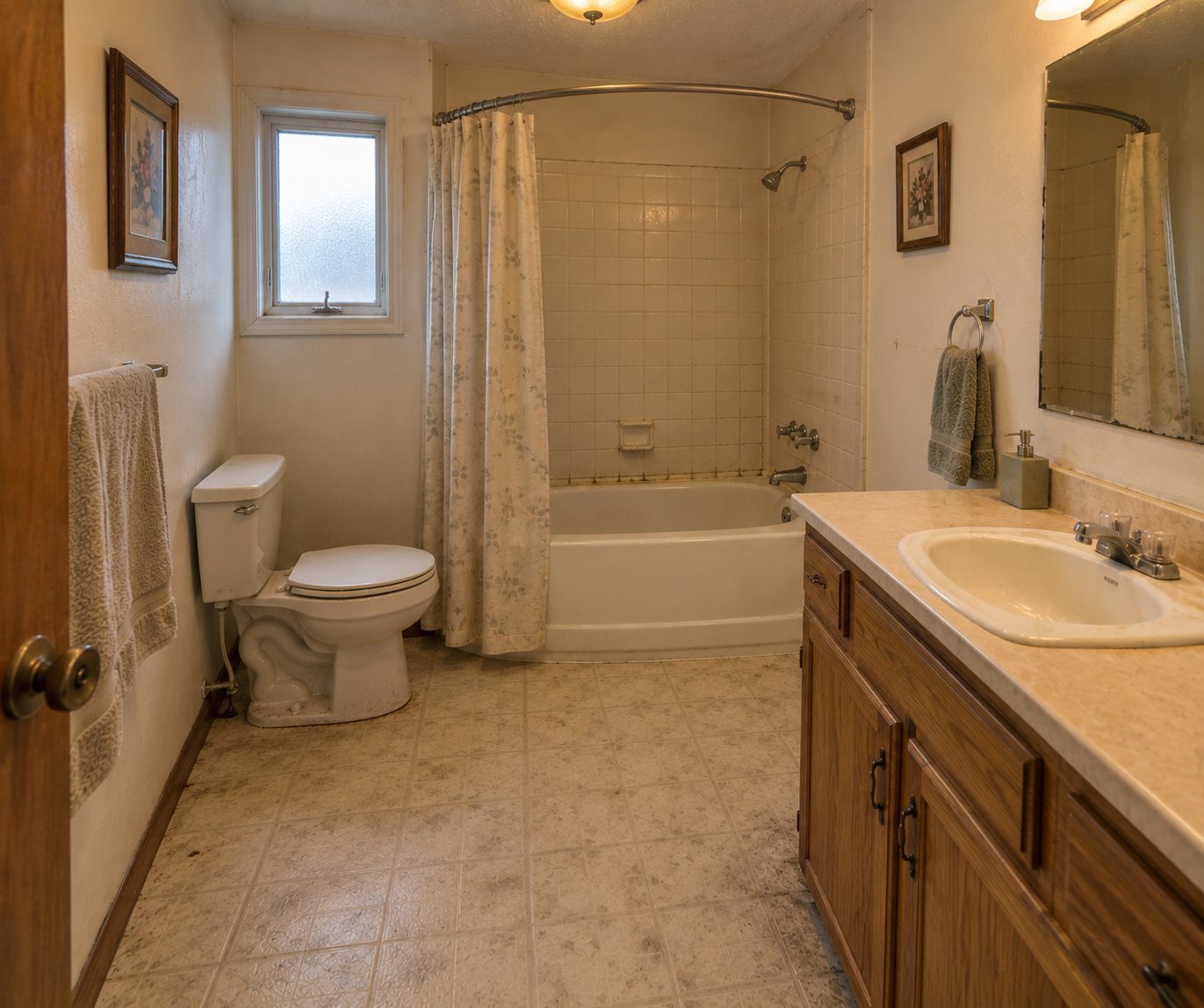 Tub to walk-in shower conversion — before